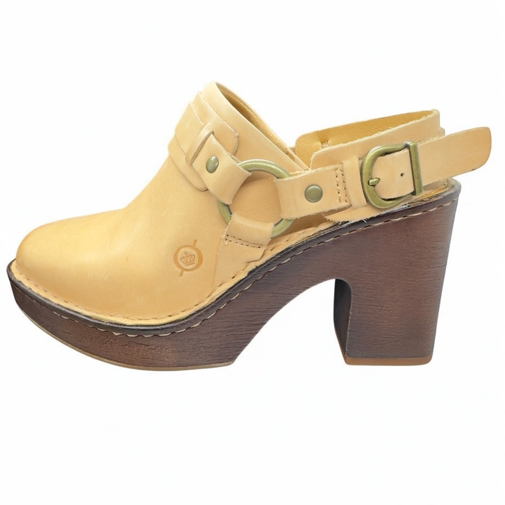 NWOT Born Hudson Leather Sling Platform Clogs In Natural - Picture 3 of 10